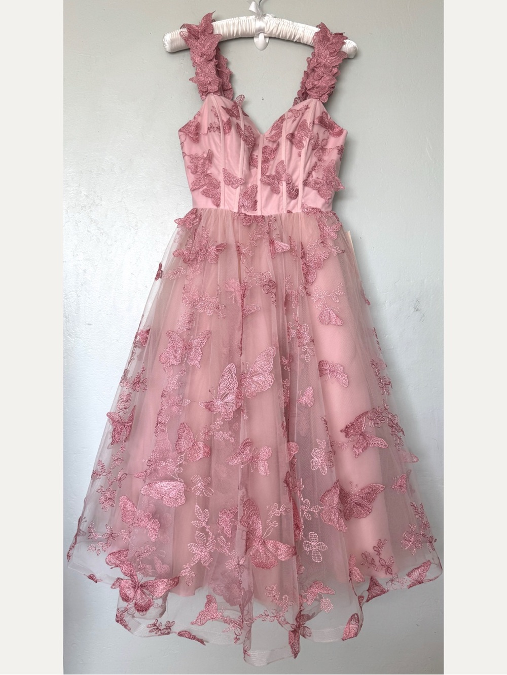 Jessakae The Mariposa Pink Butterfly Appliqué Tulle Midi Dress Size 8